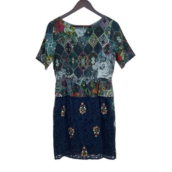 HEMANT & NANDITA Multicolor Patchwork Mini Peplum Dress, Size 8 - Picture 4 of 13